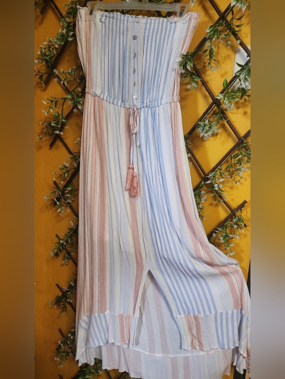 Striped Strapless Maxi Skirt Dress - Blue, Pink, Cream